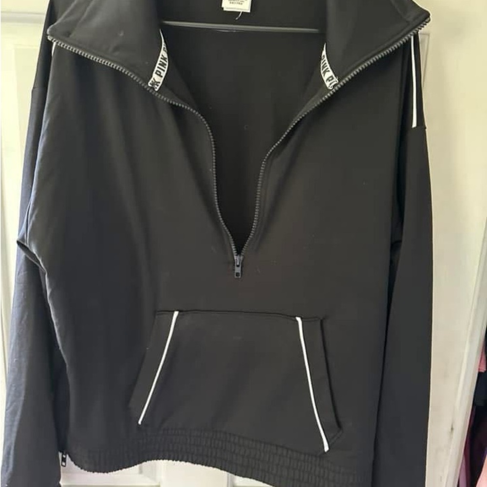 Black Half-Zip Pullover with White Accents